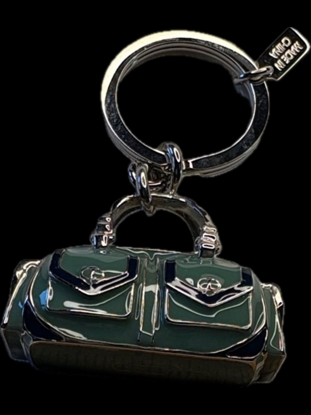 Coach Green Enamel Handbag Keychain with Silver Hardware